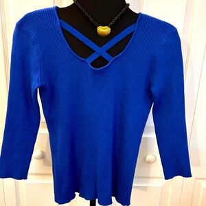 Catherine Malandrino Electric Blue Cross chest ribbed sweater! Stunning